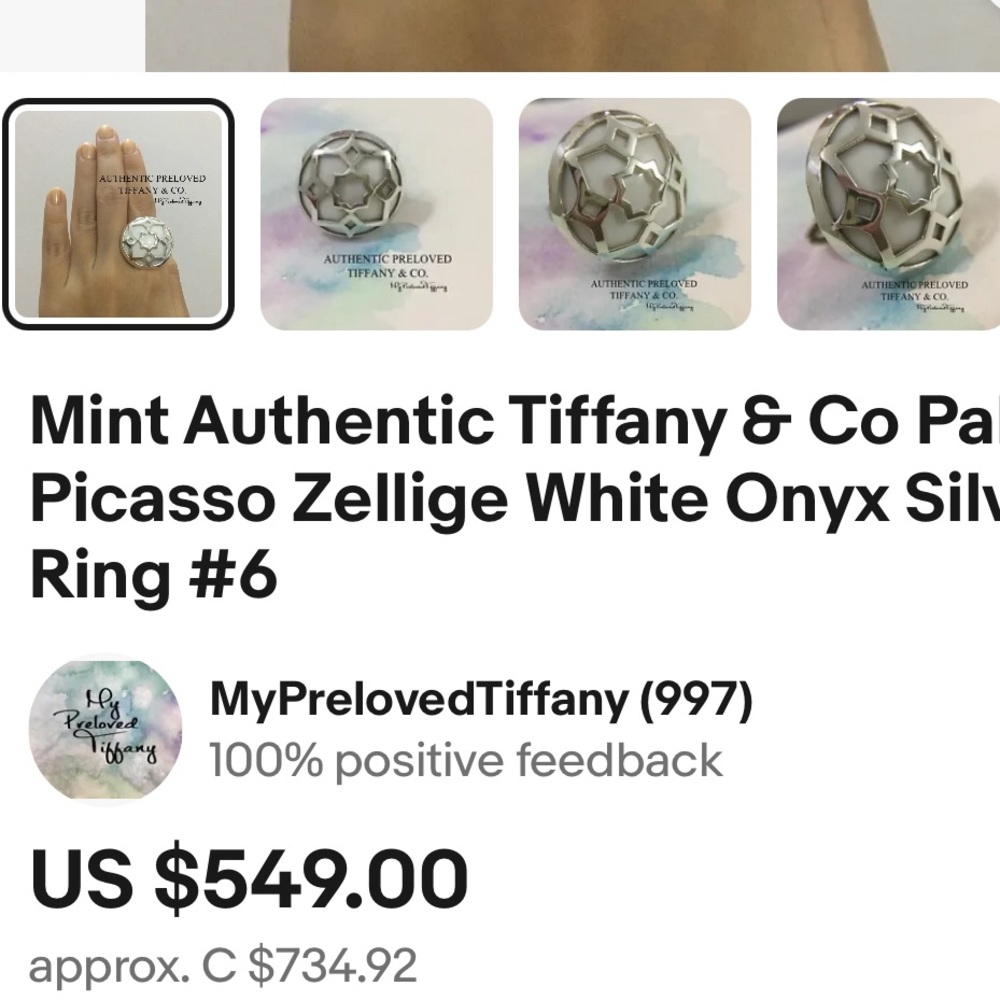 Tiffany White Chalcedony Zellige Ring — Size 5 - Picture 9 of 9